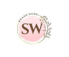 logo feminino inicial sw. utilizável para logotipos de natureza, salão, spa, cosméticos e beleza. elemento de modelo de design de logotipo de vetor plana.