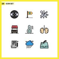 9 ícones criativos, sinais e símbolos modernos de quiosque, bebidas, meta, cozinhar, molécula, elementos de design vetorial editáveis vetor
