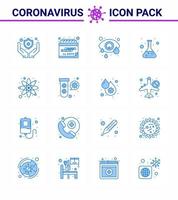 novo coronavírus 2019ncov 16 pacote de ícones azul ciência átomo laboratório de teste ocular coronavírus viral 2019nov doença vetor elementos de design