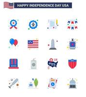 16 placas planas para balões do dia da independência dos eua decoração de distintivo de festa americano editável elementos de design do vetor do dia dos eua