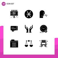 9 ícones criativos, sinais modernos e símbolos de cuidado, comunicação, dinheiro, bate-papo, fala, elementos de design vetoriais editáveis vetor