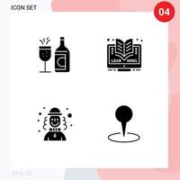 pacote de 4 sinais e símbolos de glifos sólidos modernos para mídia de impressão na web, como elementos de design de vetores editáveis de chapéu de aprendizagem de vidro coringa ddrink
