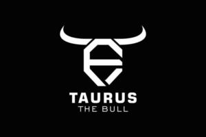 logotipo da letra f, logotipo do touro, logotipo da cabeça do touro, elemento de modelo de design do logotipo do monograma vetor