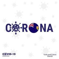 ilhas turks e caicos tipografia de coronavírus covid19 bandeira do país fique em casa fique saudável cuide de sua própria saúde vetor