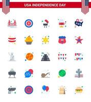 25 ícones criativos dos eua sinais modernos de independência e símbolos de 4 de julho da máquina de jogos de churrasco de localização americana editáveis elementos de design do vetor do dia dos eua