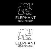 elefante fofo com sorriso no rosto está sentado relaxado para design de logotipo de marca de moda infantil simples vetor