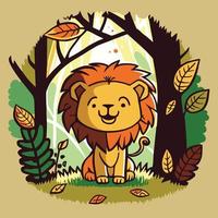 lindo leão na floresta vetor