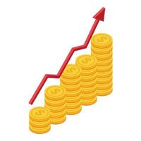 crescer o vetor isométrico do ícone das finanças da empresa. desempenho dos negócios