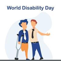 gráfico vetorial de ilustração de um trabalhador com deficiência e um trabalhador normal, perfeito para o dia internacional, pessoa com deficiência, dia mundial da deficiência, comemorar, cartão de felicitações, etc. vetor