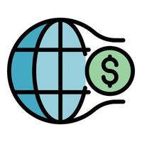vetor de contorno de cor de ícone de rede global de dinheiro