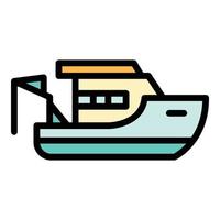 vetor de contorno de cor de ícone de guindaste de barco de pesca