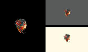 mulheres de cabeça com design de mascote vetorial de flores vermelhas vetor