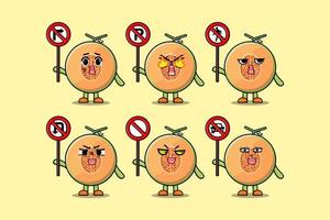 personagem de desenho animado de melão fofo segurando sinal de trânsito vetor