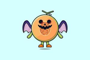 mascote fofo personagem de desenho animado de melão morcegos assustadores vetor