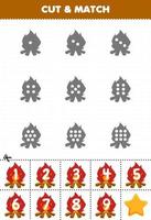 jogo educacional para crianças conte os pontos em cada silhueta e combine-os com a planilha de inverno para impressão da fogueira numerada correta vetor