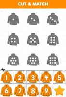 jogo educativo para crianças conte os pontos em cada silhueta e combine-os com a planilha de inverno imprimível de casaco numerada correta vetor