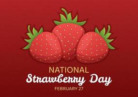 dia nacional do morango em 27 de fevereiro para comemorar a pequena fruta vermelha doce na ilustração de modelos desenhados à mão de desenho animado plano vetor