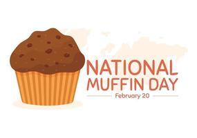 dia nacional do muffin em 20 de fevereiro com bolos clássicos de comida com pedaços de chocolate deliciosos em ilustração de modelo desenhado à mão de desenho animado plano vetor