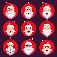 papai noel coleção de rosto diferente emoticon divertido ilustração dos desenhos animados vetor