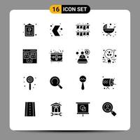conjunto de pictogramas de 16 glifos sólidos simples de elementos de design de vetores editáveis de festa infantil multimídia
