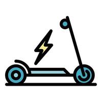 vetor de esboço de cor de ícone de scooter elétrico de carga rápida
