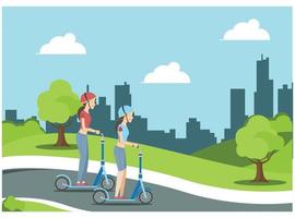 ilustração de andar de bicicleta no parque com a família, na estrada em dia ensolarado. adequado para diagramas, infográficos e outros ativos gráficos vetor