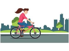 ilustração de andar de bicicleta no parque com a família, na estrada em dia ensolarado. adequado para diagramas, infográficos e outros ativos gráficos vetor