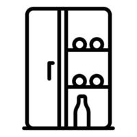 vetor de contorno do ícone do armário de vinho da geladeira. prateleira de madeira