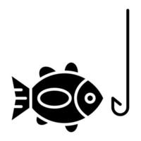 ícone de glifo de peixe fisgado vetor