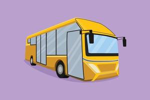 os ônibus urbanos de desenho plano de personagens que atendem a funcionários e alunos de escolas partem de suas casas para os respectivos destinos. veículo na estrada na vida urbana. ilustração vetorial de design de desenho animado vetor