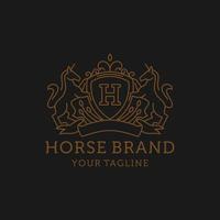 design de logotipo de arte de linha de cavalo de heráldica vetor