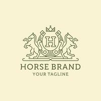 design de logotipo de arte de linha de cavalo de heráldica vetor