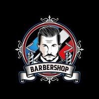 design de logotipo vintage de barbearia vetor