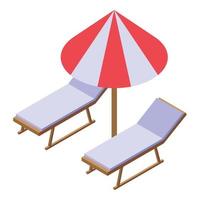 vetor isométrico do ícone do guarda-chuva da cadeira de praia. sol de verão