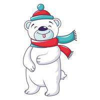 urso fofo com ícone de roupas de inverno, estilo cartoon vetor