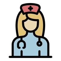 vetor de contorno de cores de ícone de enfermeira médica