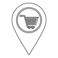 ponteiro de pino de mapa com ícone de sinal de carrinho de compras vetor