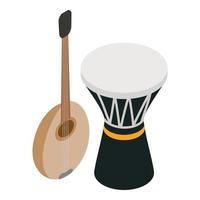 vetor isométrico do ícone do instrumento musical. tradicional tambor de madeira saz e darbuka