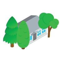 vetor isométrico de ícone de casa privada. casa residencial de um andar e árvore verde