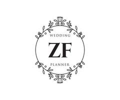 coleção de logotipos de monograma de casamento de letra inicial zf, modelos modernos minimalistas e florais desenhados à mão para cartões de convite, salve a data, identidade elegante para restaurante, boutique, café em vetor