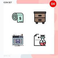 pacote de interface do usuário de 4 cores planas básicas de linhas preenchidas de elementos de design de vetor editáveis pop-up de gaveta de despesas de e-mail de orçamento
