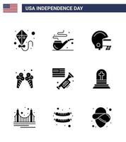 feliz dia da independência dos eua conjunto de pictogramas de 9 glifos sólidos simples da morte laud capacete alto-falante americano editável dia dos eua vetor elementos de design