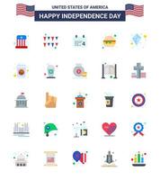 conjunto de 25 ícones do dia dos eua símbolos americanos sinais do dia da independência para garrafa dia de verão pipa fast food editável dia dos eua vetor elementos de design