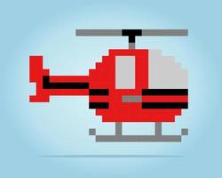 Pixel de 8 bits de helicóptero. avião em ilustrações vetoriais vetor