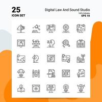 25 direito digital e conjunto de ícones de estúdio de som 100 eps editáveis 10 arquivos conceito de logotipo de negócios ideias design de ícone de linha vetor
