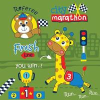 corredor de maratona da cidade desenho animado animal engraçado, ilustração vetorial vetor