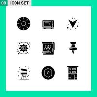 pacote de 9 sinais e símbolos de glifos sólidos modernos para mídia de impressão na web, como elementos de design de vetores editáveis de moeda de forno de cor rgb
