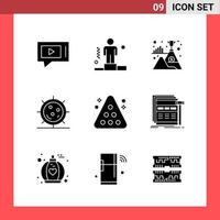 9 ícones embalam símbolos de glifos de estilo sólido em fundo branco. sinais simples para design geral. vetor