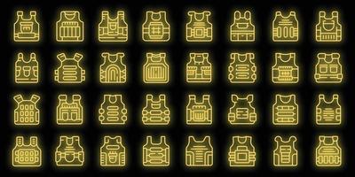 conjunto de ícones de colete à prova de balas vector neon