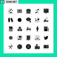 pacote com 25 conjuntos de ícones de estilo sólido. símbolos de glifos para impressão. sinais criativos isolados no fundo branco. conjunto de 25 ícones. vetor